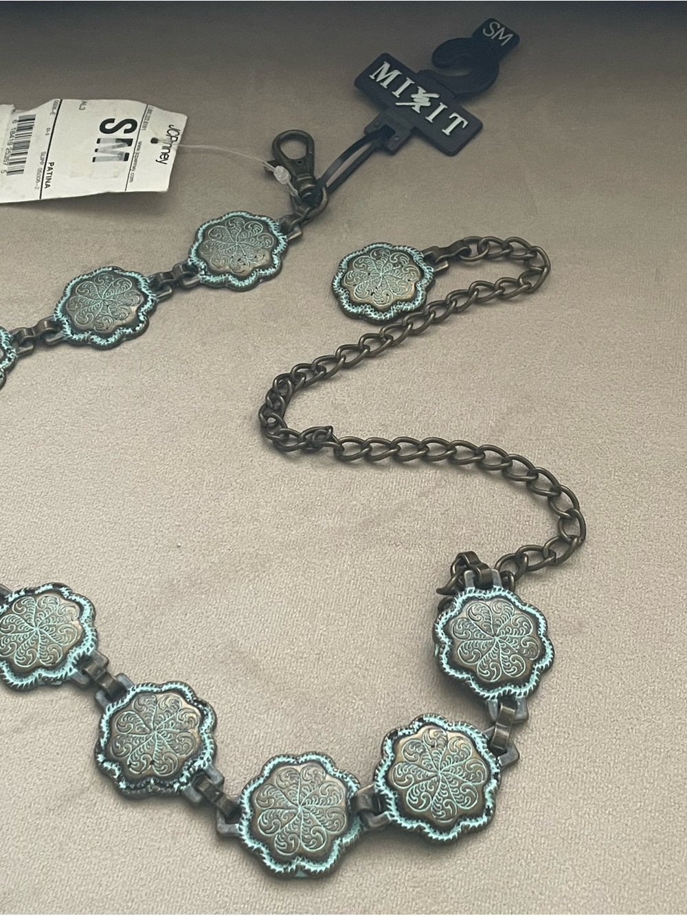 jcpenney Mixit Bronze-Tone Concho Belt with Turquoise Patina Medallions Vintage